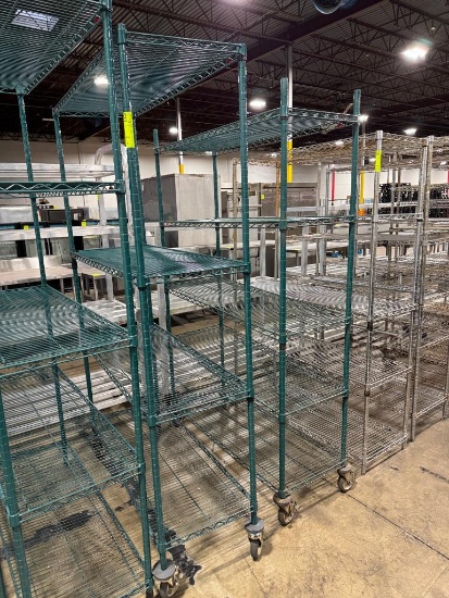 wire shelving units, epoxy coated, on casters