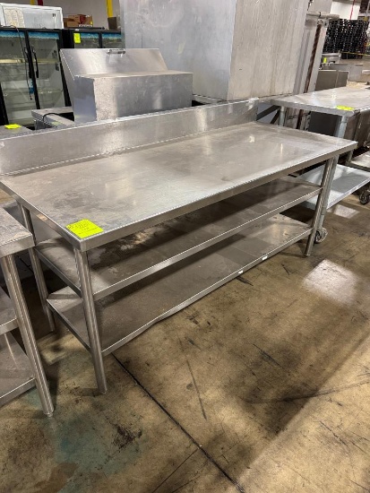 WIN-HOLT Stainless steel table w/ backsplash & two undershelves