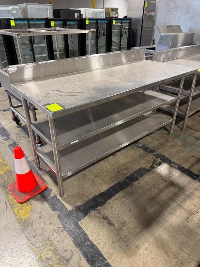 WIN-HOLT Stainless steel table w/ backsplash & two undershelves