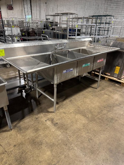 Stainless sink w/ backsplash and three compartments