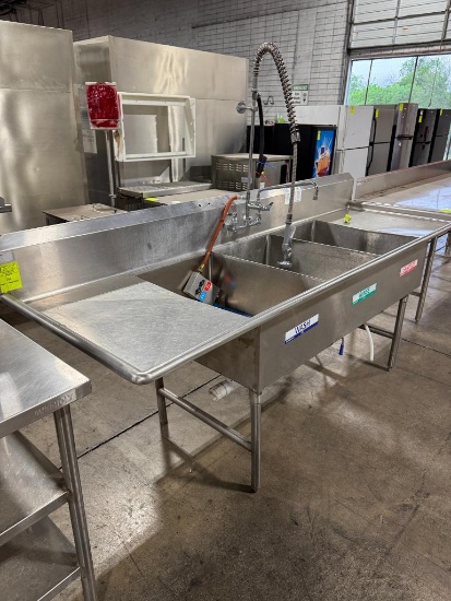 WIN-HOLT stainless sink w/ backsplash and three compartments
