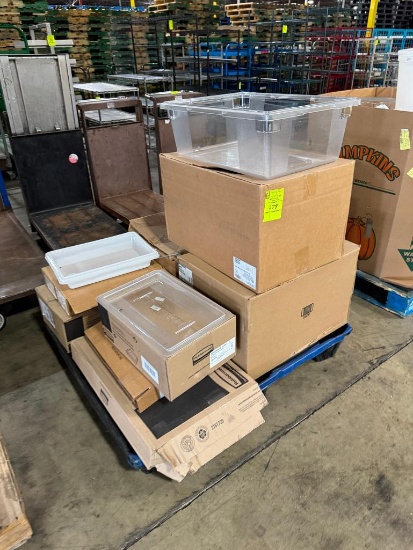 Pallet of plastic food storage containers
