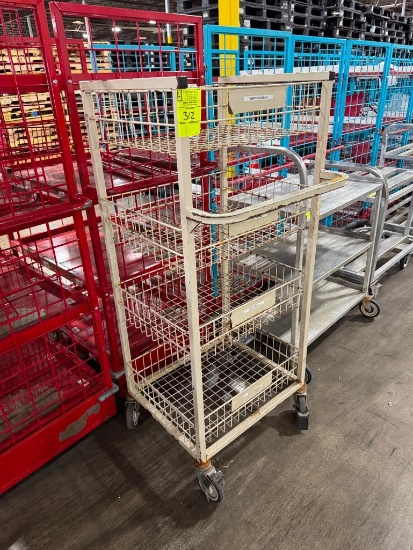 Wire basket restock rack on casters