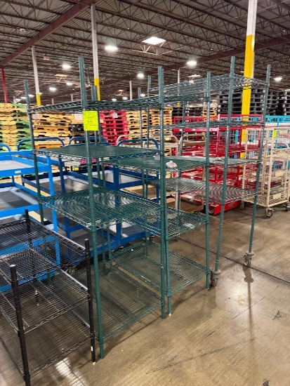 Wire racks varied sizes, one with casters, epoxy coated