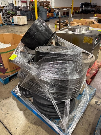 Pallet of garden buckets and flower pots