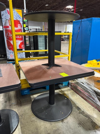 Tables with metal base and wood like top