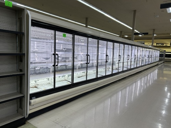 56FT RUN OF 1998 HUSSMANN MULTIDECK CASES W/ MED TEMP DOORS