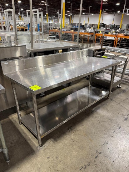 Win-Holt stainless steel table w/ backsplash & undershelf, missing back adjustable feet