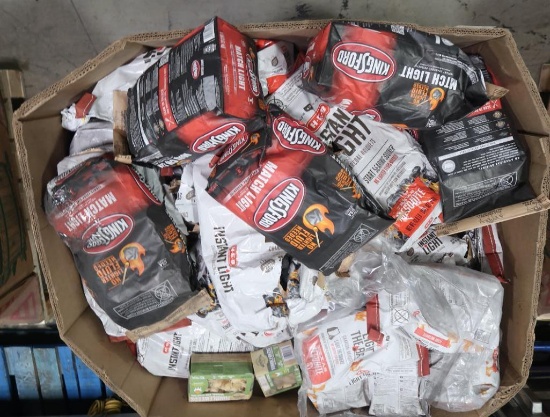 Bin of charcoal and charcoal briquets