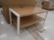 tables w/ undershelves, top is reversible- either light oak or white, new
