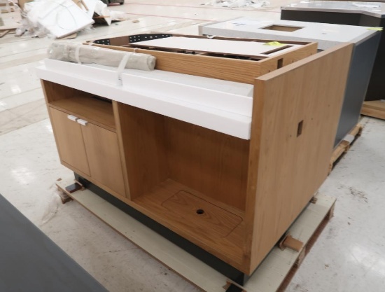 service counter w/ solid surface top & cabinet under, new