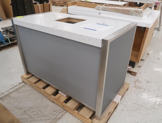 service counter w/ solid surface top & locking cabinet doors, new