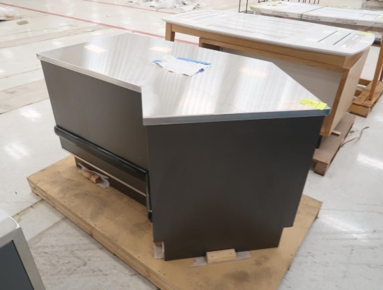 angled service counter w/ stainless top & cabinet under, new