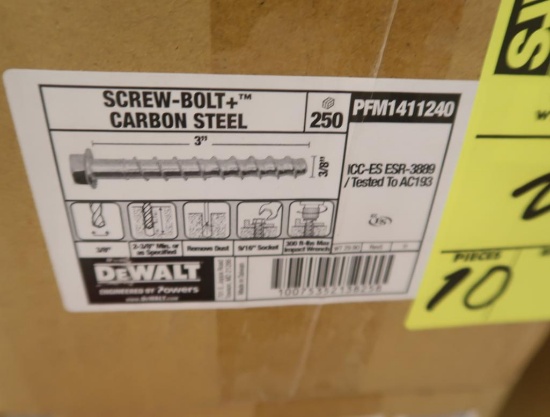 boxes of DeWalt Screw-Bolt+ carbon steel concrete anchors
