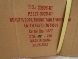 pallet of white round tables, new