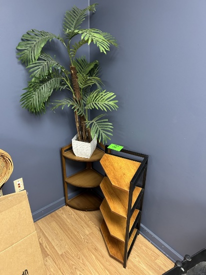 CORNER SHELVING UNITS W/ FAUX PLANT