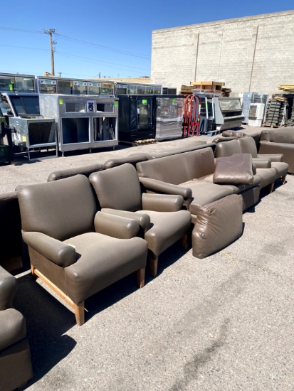 (2) FAUX LEATHER ARM CHAIRS (1) SOFA