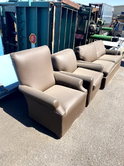 (2) FAUX LEATHER ARM CHAIRS (1) SOFA