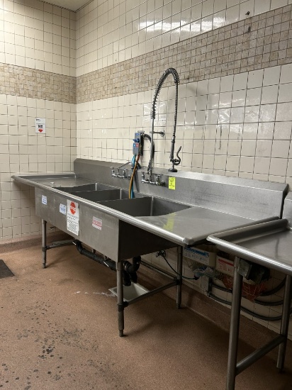 STAINLESS STEEL 3 COMPARTMENT SINK W/ SPRAYER