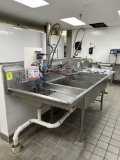 STAINLESS STEEL 3 COMPARTMENT SINK W/ 2 SPRAYERS AND SIDE BASIN