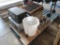 pallet of misc- aluminum sheet & french loaf pans, microwave ovens,