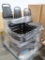 pallet of mostly padded stackable chairs w/ one arm chair