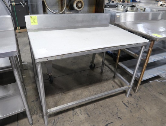 stainless/polytop table w/ backsplash