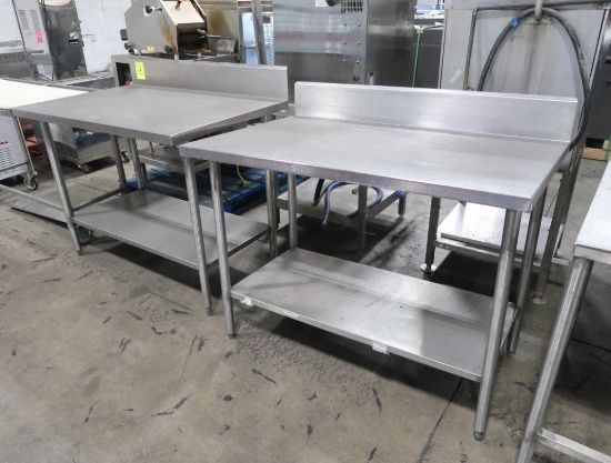 stainless tables w/ backsplashes & undershelves