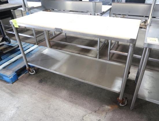 polytop table, on casters, w/ undershelf
