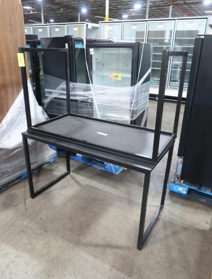 merchandising tables, laminated top on steel frame