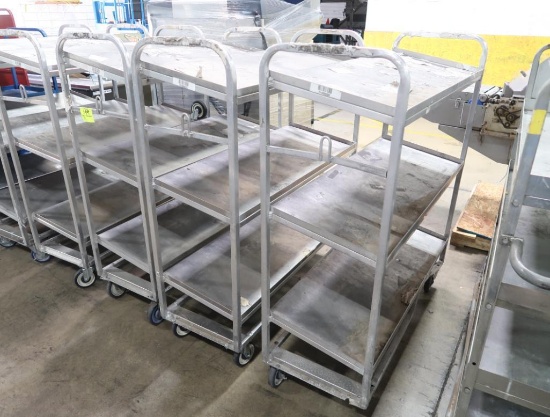 solid shelving stocking carts on casters (3) angled shelves