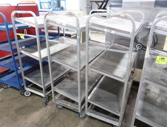 solid shelving stocking carts on casters (3) angled shelves