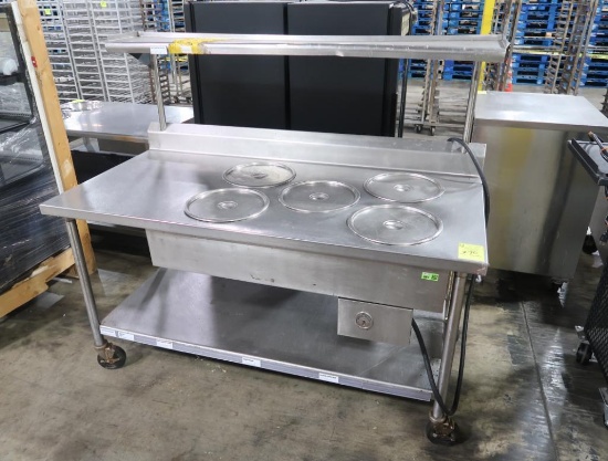 stainless heated table w/ 5) wells, over & undershelf