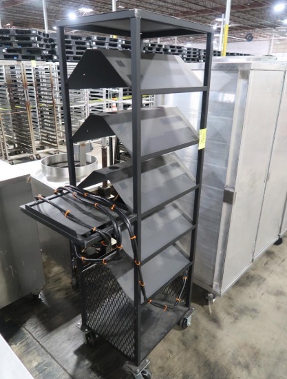 2-sided cart w/ 5 angled shelves & 2) 120v outlet strips, on casters