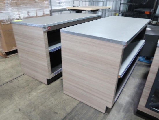 merchandising tables w/ shelves