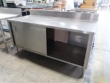 stainless table w/ backsplash & cabinets under