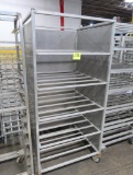 aluminum tub/tray rack, on casters w/ 3) sides covered