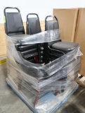 pallet of mostly padded stackable chairs w/ one arm chair
