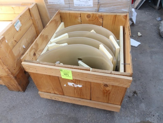 crate of 4) 5/8" thick rounded glass w/ tapered hole in center