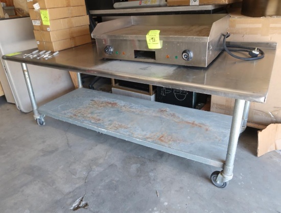 stainless table/equipment stand w/ backsplash, undershelf, & casters