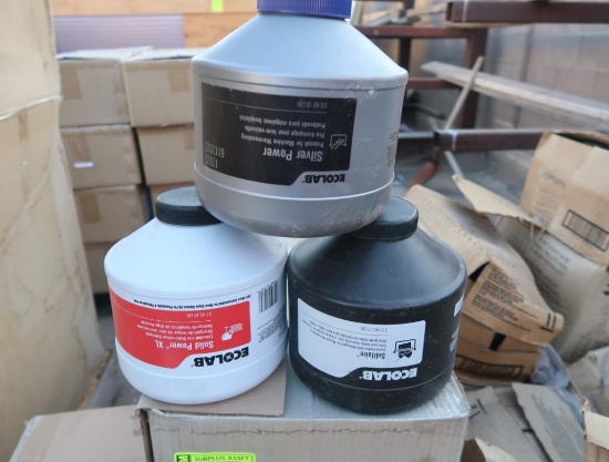 pallet of assorted Ecolab warewashing detergent & presoak