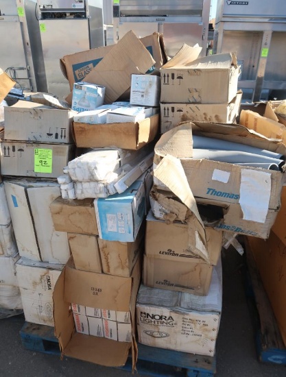 pallet of electrical misc- light fixtures, light bulbs, etc