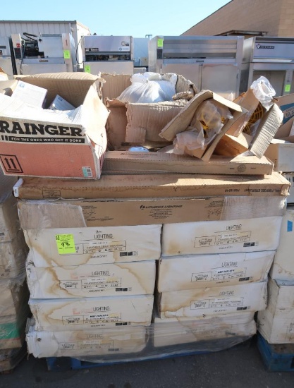 pallet of electrical misc- recessed light fixtures, fluorescent fixtures, etc
