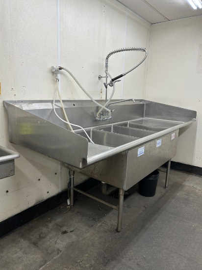 STAINLESS STEEL 3 COMPARTMENT SINK W/ SPRAYER