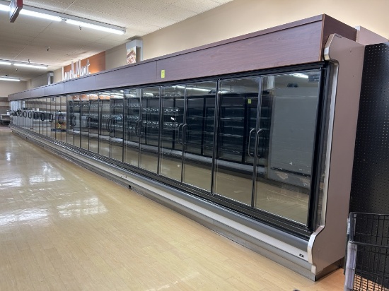 64FT RUN OF 2000 HUSSMANN MULTIDECK CASES W/ MED TEMP DOORS