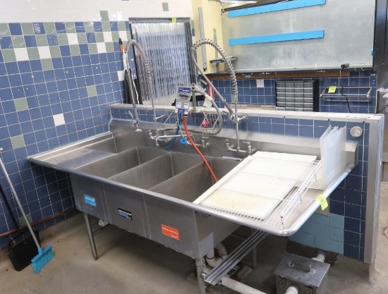 3-compartment fish-cleaning sink w/ L & R drainboards & pre-wash ...
