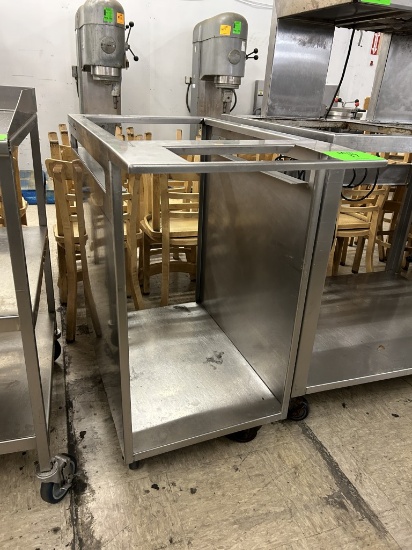 STAINLESS STEEL TUB CART W/ SHEET PAN SHELF ON CASTERS