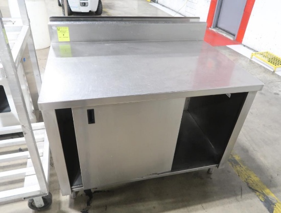 stainless table w/ backsplash & cabinet under
