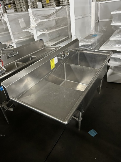 AMTEKCO 6FT STAINLESS STEEL TWO COMPARTMENT SINK