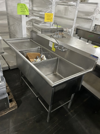 AMTEKCO 6FT STAINLESS STEEL TWO COMPARTMENT SINK